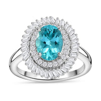 Lagoon Apatite, Diamond (0.30 cts) Double Halo Ring in Rhodium Over Sterling Silver (Size 10.0) 1.65 ctw