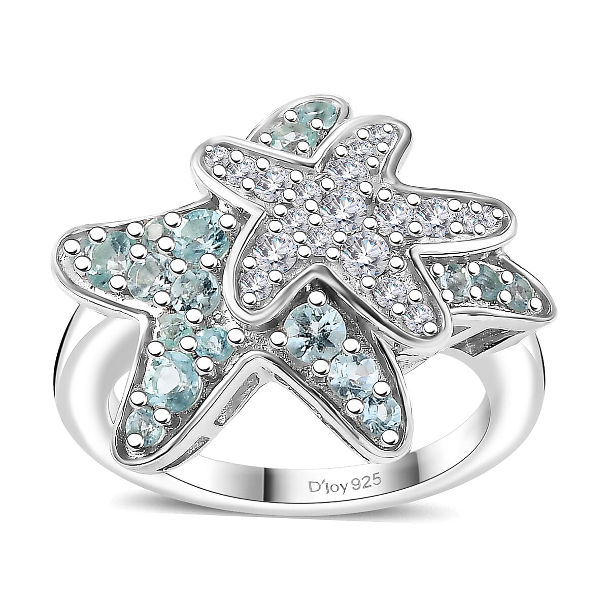 Lagoon Apatite, Moissanite Ring in Rhodium Over Sterling Silver (Size 10.0) 1.00 ctw