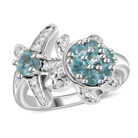 Lagoon Apatite, White Zircon Ring in Rhodium Over Sterling Silver (Size 10.0) 1.00 ctw