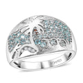 Lagoon Apatite, Brown and White Zircon Ring in Rhodium Over Sterling Silver (Size 10.0) 0.85 ctw - Sticky add to cart bar