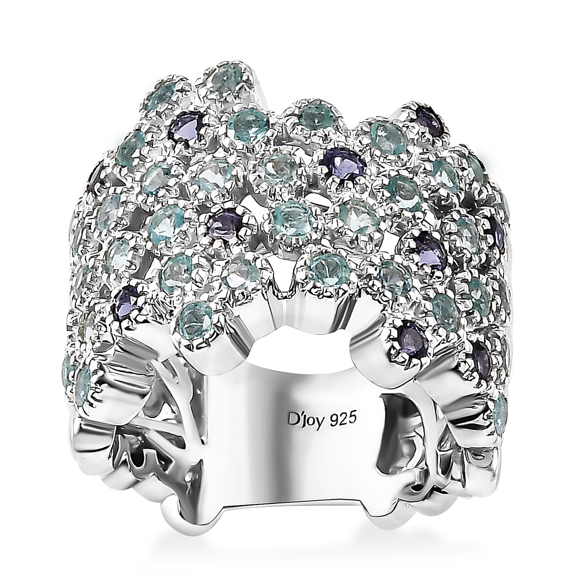 Lagoon Apatite, Catalina Iolite Ring in Rhodium Over Sterling Silver (Size 10.0) 1.90 ctw