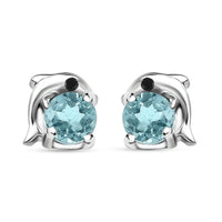 D'Joy Madagascar Lagoon Apatite and Thai Black Spinel 0.60 ctw Dolphin Earrings in Rhodium Over Sterling Silver