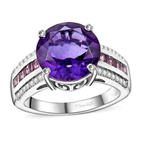African Amethyst, Multi Gemstone Ring in Rhodium Over Sterling Silver (Size 10.0) 4.15 ctw