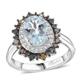 Santa Maria Aquamarine, Multi Color Diamond (Natural & IR) (0.40 cts) Ring in Rhodium Over Sterling Silver (Size 5.0) 1.50 ctw - Sticky add to cart bar
