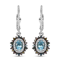Santa Maria Aquamarine and Multi Color Diamond 1.40 ctw Ocean Blossom Earrings in Rhodium Over Sterling Silver
