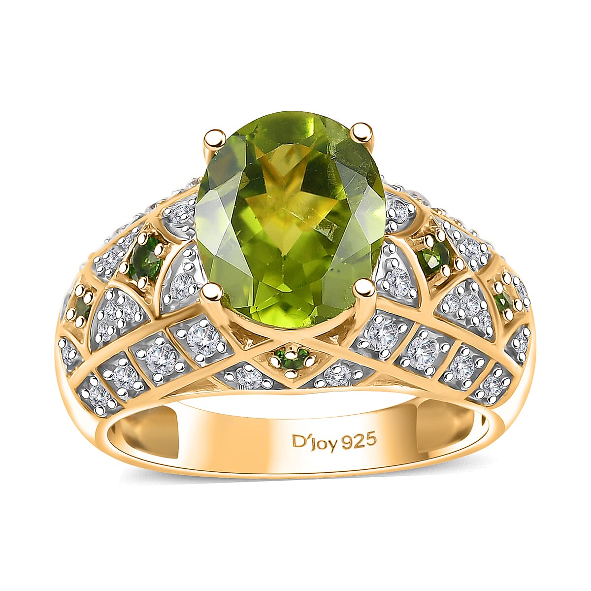 Premium Peridot, Multi Gemstone Ring in 18K Vermeil YG Over Sterling Silver (Size 10.0) 3.30 ctw