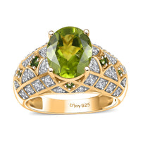 Premium Peridot, Multi Gemstone Ring in 18K Vermeil YG Over Sterling Silver (Size 10.0) 3.30 ctw