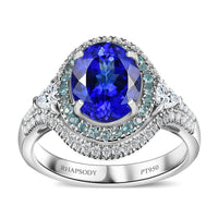 Rhapsody AAAA Tanzanite, Paraiba Tourmaline and E-F VS2 Diamond 3.70 ctw Ring in 950 Platinum (Size 10.0) 8.60 Grams