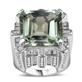 GP Royal Art Deco Collection Montezuma Prasiolite, White Zircon Ring in Rhodium Over Sterling Silver (Size 10.0) 18.15 ctw - Sticky add to cart bar