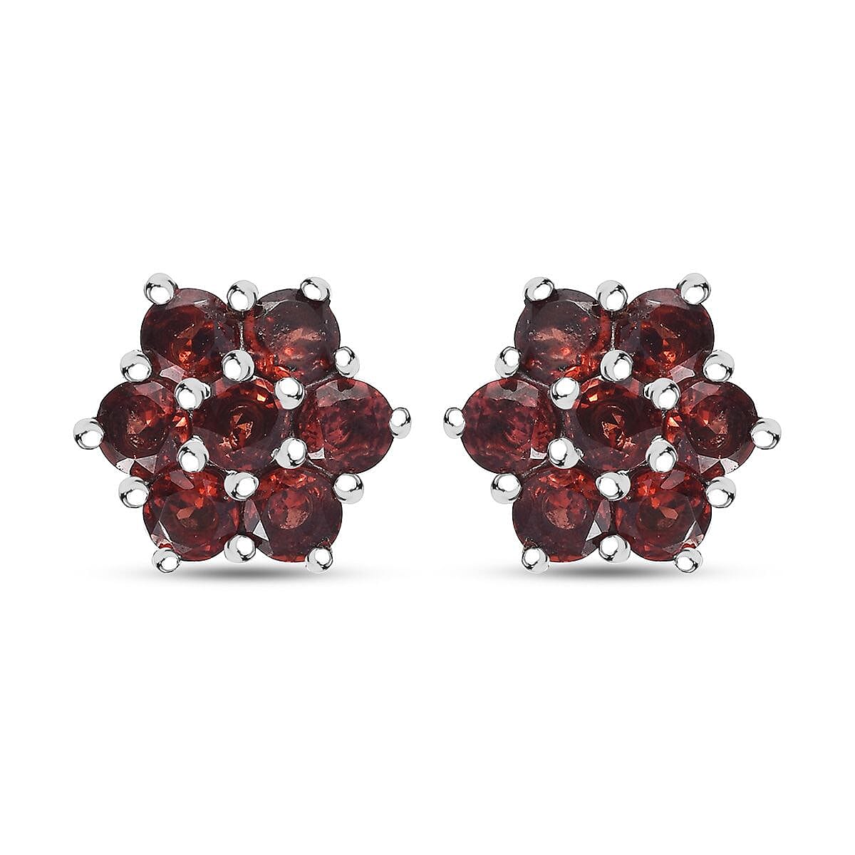 Mozambique Garnet Floral Stud Earrings in Stainless Steel 2.15 ctw
