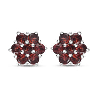 Mozambique Garnet Floral Stud Earrings in Stainless Steel 2.15 ctw