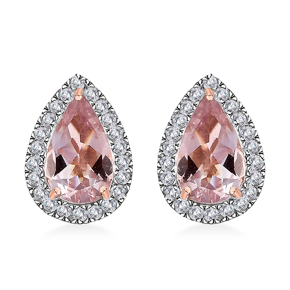 Luxoro AAAA Pink Morganite and G-H I2 Diamond 1.83 ctw Stud Earrings in 14K Rose Gold