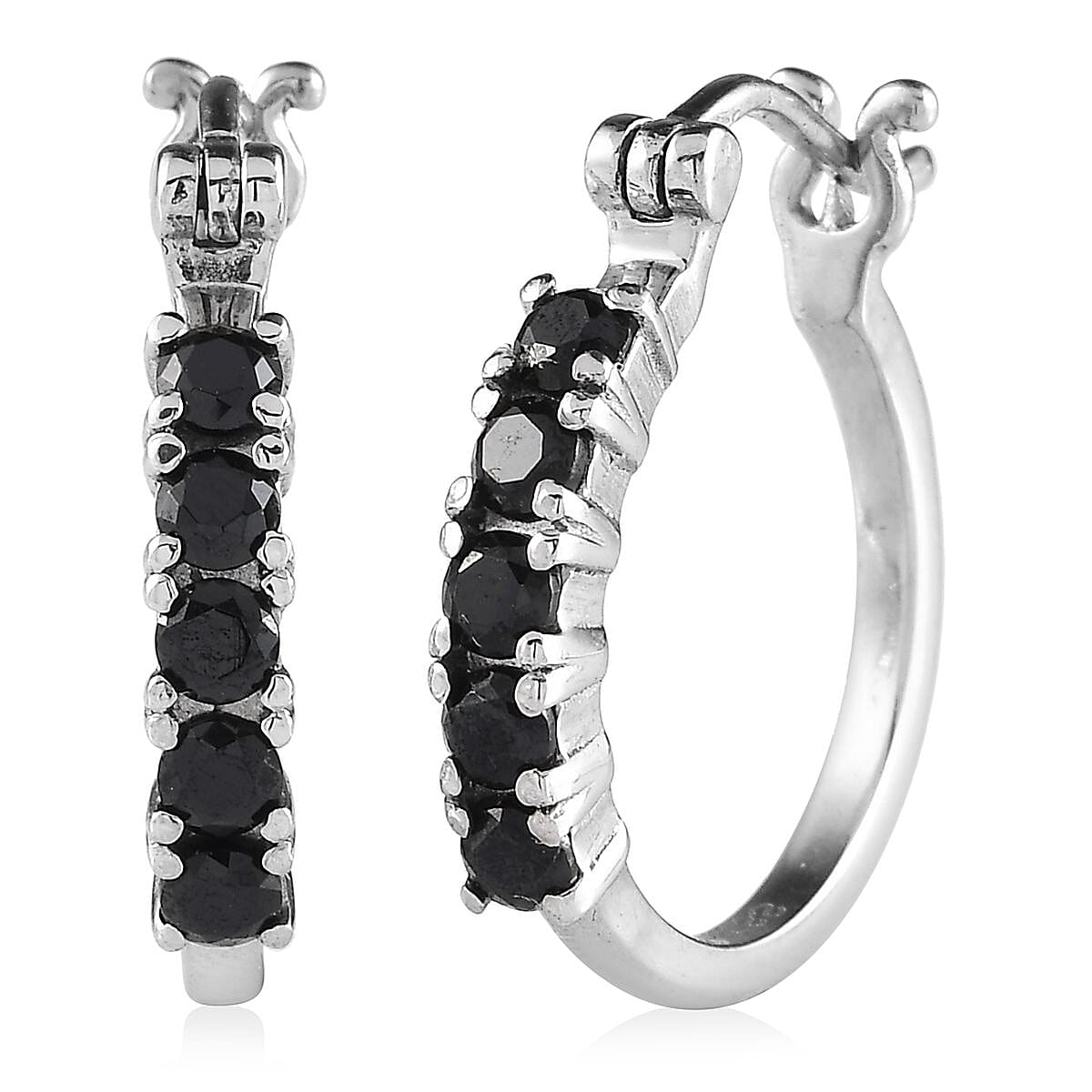 Thai Black Spinel Hoop Earrings in Stainless Steel 1.50 ctw