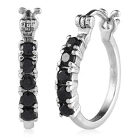Thai Black Spinel Hoop Earrings in Stainless Steel 1.50 ctw