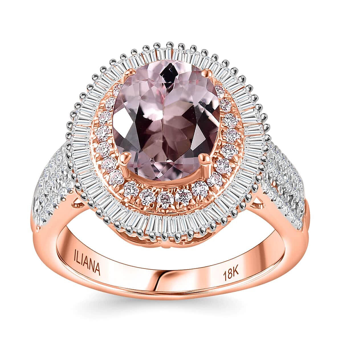 Certified & Appraised Iliana AAA Pink Morganite, SI Natural Pink and White Diamond 2.67 ctw Ring in 18K Rose Gold (Size 7.0) 6.20 Grams