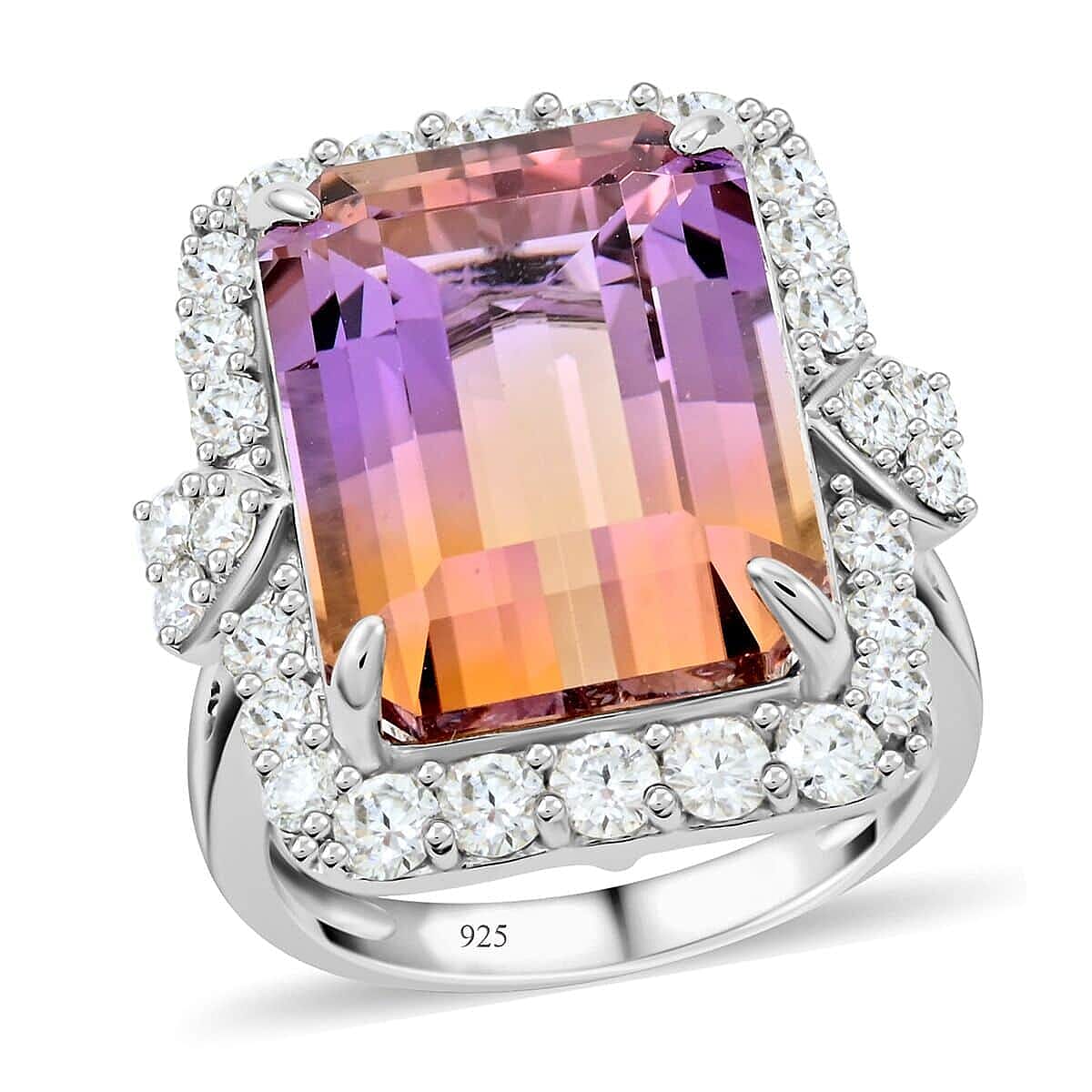 Bi-Color Ametrine, Moissanite Ring 12.70 ctw