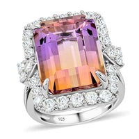 Bi-Color Ametrine, Moissanite Ring 12.70 ctw