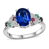 Kashmir Kyanite, Multi Gemstone Ring in Rhodium Over Sterling Silver (Size 6.0) 3.00 ctw