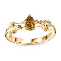 Natural Golden Tanzanite and White Zircon 0.50 ctw Ring in 14K YG Over Sterling Silver (Size 11.5)