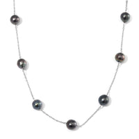 Tahitian Pearl 8-9mm Station Necklace (20 Inches) in Rhodium Over Sterling Silver