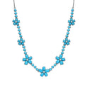 D'Joy Sleeping Beauty Turquoise and Moissanite 13.85 ctw Floral Necklace in Rhodium Over Sterling Silver 18 Inches - Sticky add to cart bar