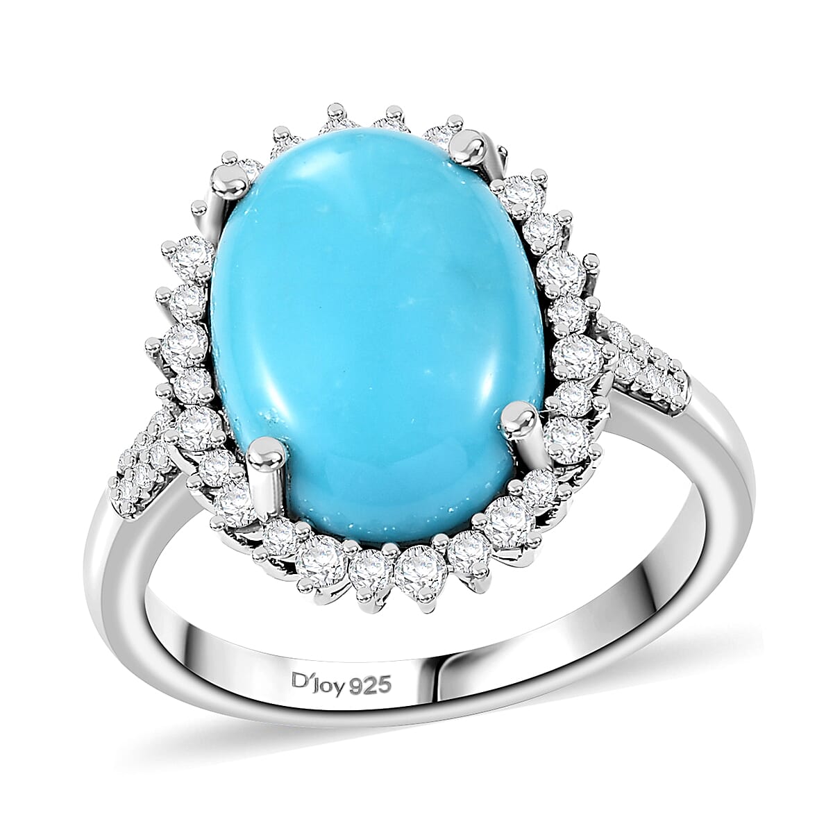 Premium Sleeping Beauty Turquoise, Moissanite Ring in Rhodium Over Sterling Silver (Size 10.0) 5.50 ctw