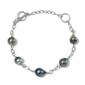 Baroque Shape Tahitian Pearl Station Bracelet in Rhodium Over Sterling Silver (8.00 In) - Sticky add to cart bar