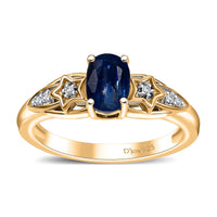 Kashmir Kyanite, Diamond Shooting Star Ring in 18K Vermeil YG Over Sterling Silver (Size 7.0) 1.15 ctw