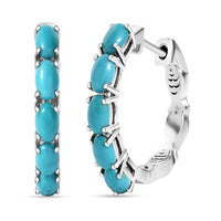 D'Joy Sleeping Beauty Turquoise 1.90 ctw Fish Hoop Earrings in Rhodium Over Sterling Silver