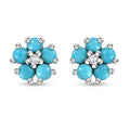 Sleeping Beauty Turquoise and White Zircon 1.35 ctw Floral Stud Earrings in Rhodium Over Sterling Silver - Sticky add to cart bar