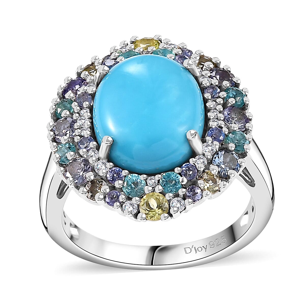 Sleeping Beauty Turquoise, Multi Gemstone Galaxy Ring in Rhodium Over Sterling Silver (Size 10.0) 5.90 ctw