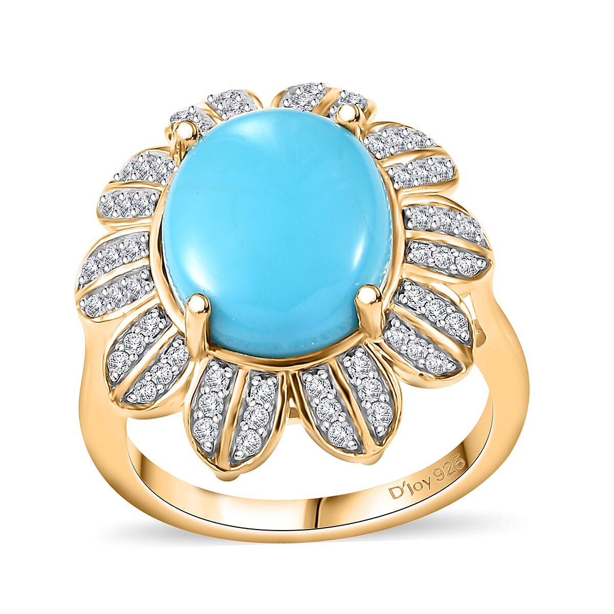 Premium Sleeping Beauty Turquoise, White Zircon Ring in 18K Vermeil YG Sterling Silver (Size 10.0) 4.75 ctw