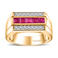 Niassa Ruby (FF), Moissanite Men's Ring in 18K Vermeil YG Over Sterling Silver (Size 10.0) 1.75 ctw