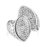 White Austrian Crystal Bypass Ring in Sterling Silver (Size 10.0)