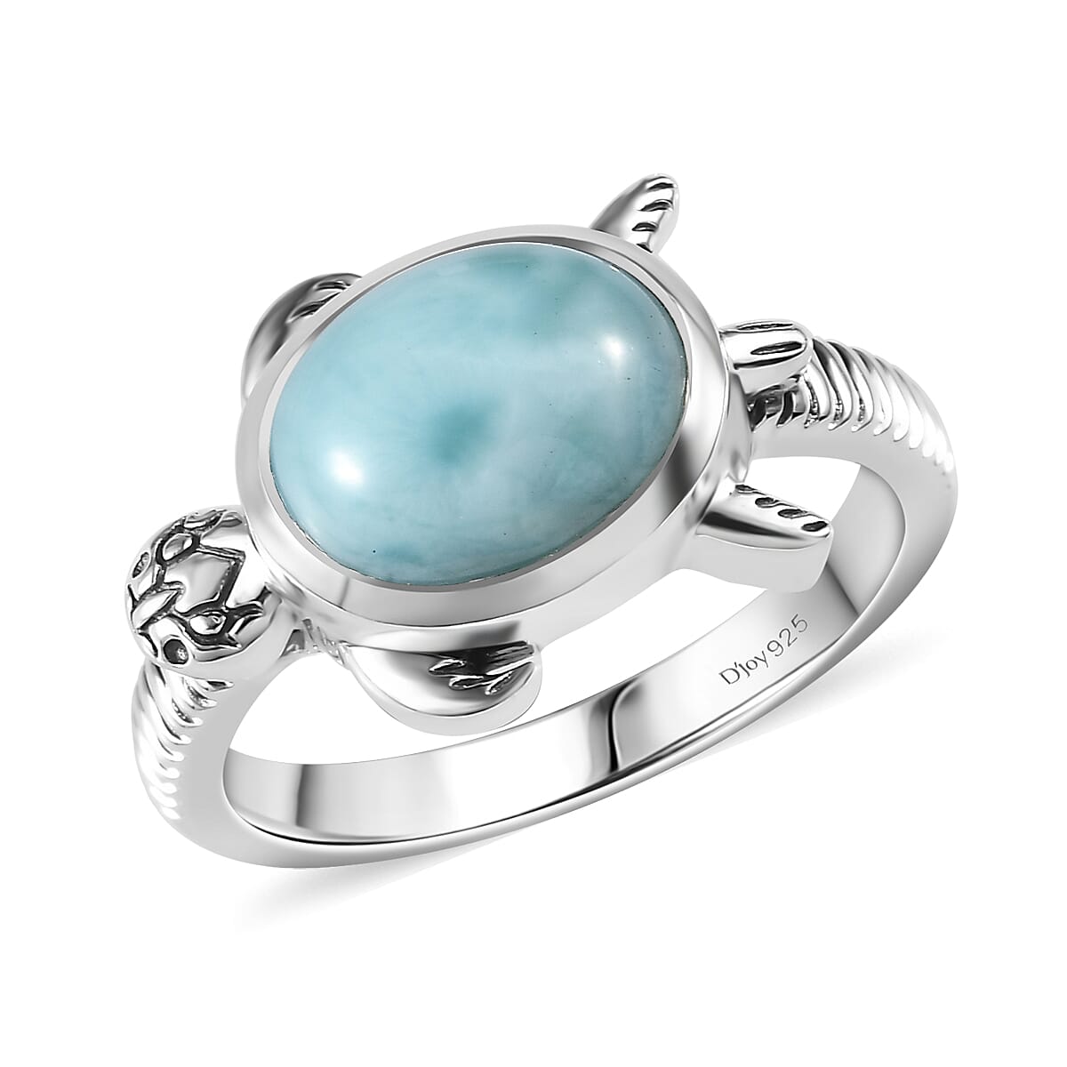 Artisan Crafted Premium Larimar Turtle Ring in Black Oxidized Sterling Silver (Size 7.0) 3.00 ctw