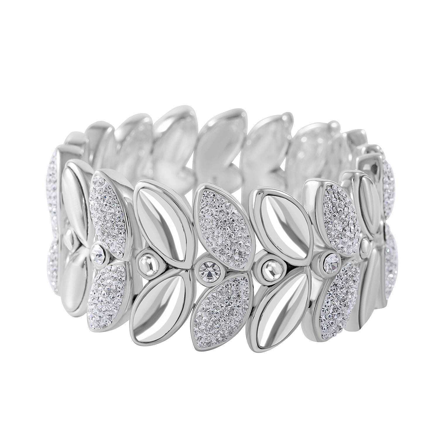 White Austrian Crystal Stretch Bracelet in Sterling Silver (7.25 In)