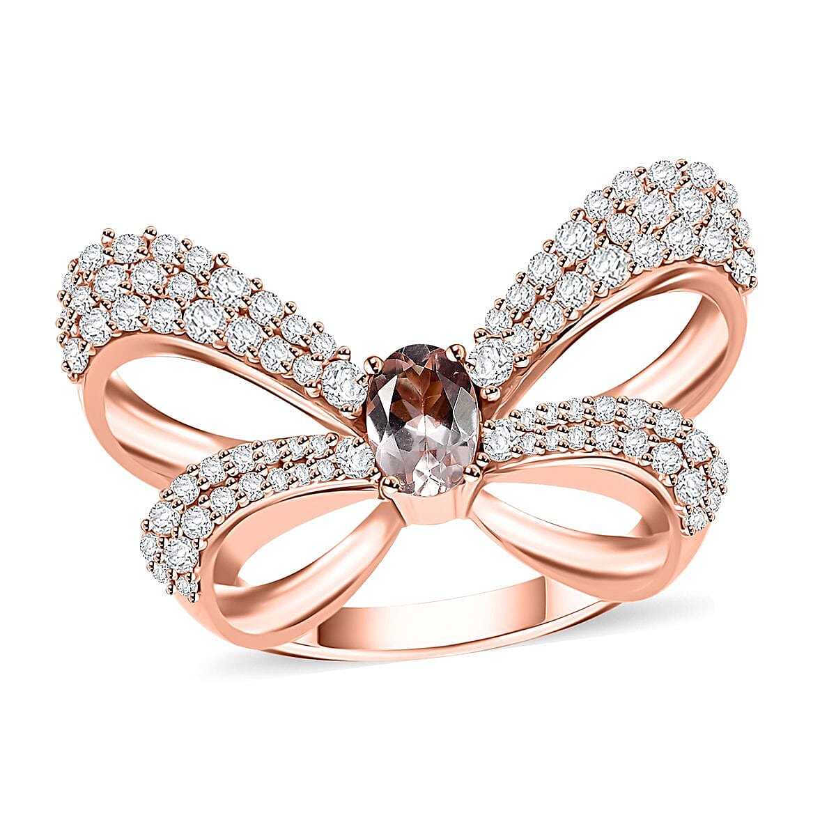 Pink Morganite and Moissanite 1.70 ctw Ring in 18K Vermeil Rose Gold Over Sterling Silver