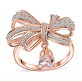 Pink Morganite, Moissanite Bow Knot Ring in 18K Vermeil RG Over Sterling Silver (Size 7.0) 1.40 ctw - Sticky add to cart bar