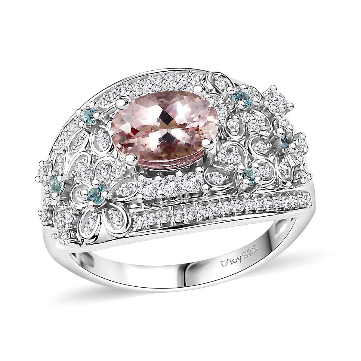 Pink Morganite, Multi Gemstone Ring in Rhodium Over Sterling Silver (Size 8.0) 2.10 ctw