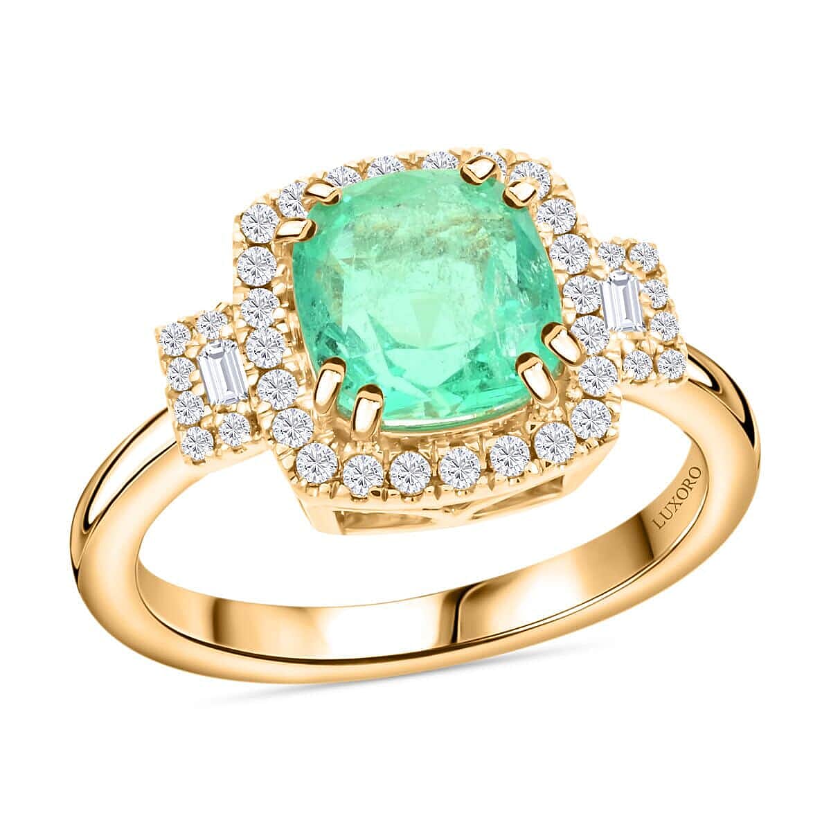 Certified & Appraised Luxoro 14K Yellow Gold AAA Boyaca Colombian Emerald, Diamond (I2) (0.29 cts) Ring (Size 10.0) 2.00 ctw