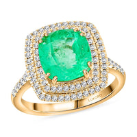 Certified & Appraised Luxoro 14K Yellow Gold AAA Boyaca Colombian Emerald, Diamond (I2) (0.50 cts) Ring (Size 10.0) (4.65 g) 3.75 ctw
