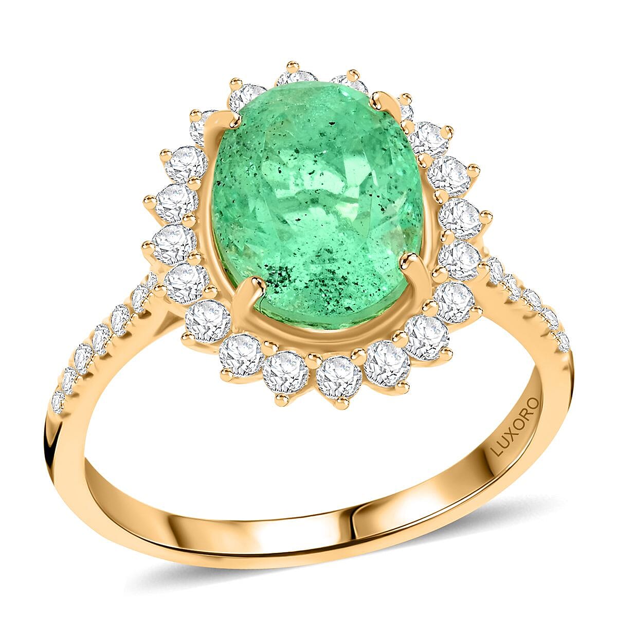 Certified & Appraised Luxoro AAA Boyaca Colombian Emerald and I2 Diamond 3.85 ctw Ring in 14K Yellow Gold