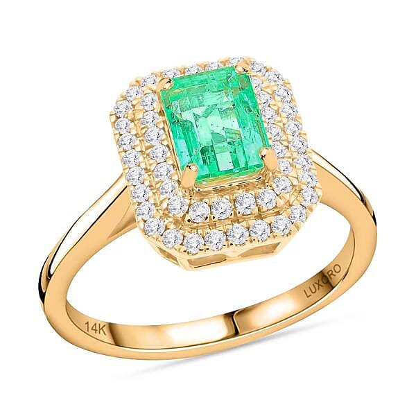 Certified & Appraised Luxoro 14K Yellow Gold AAA Boyaca Colombian Emerald, Diamond (I2) (0.40 cts) Ring (Size 10.0) (4.27 g) 1.65 ctw