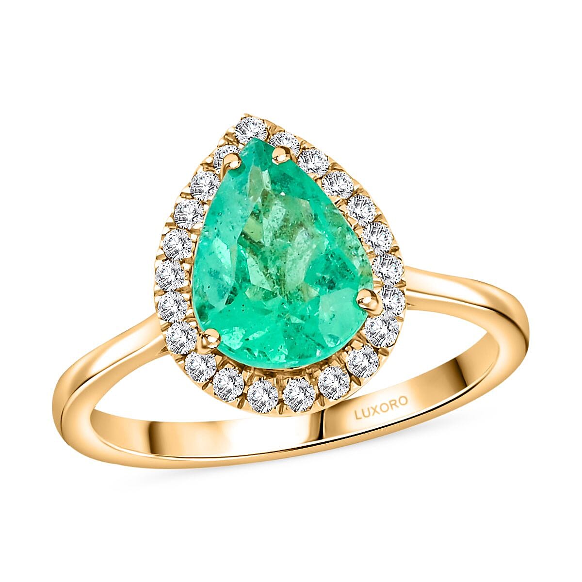 Certified & Appraised Luxoro 14K Yellow Gold AAA Boyaca Colombian Emerald, Diamond (I2) (0.26 cts) Ring (Size 10.0) 2.35 ctw