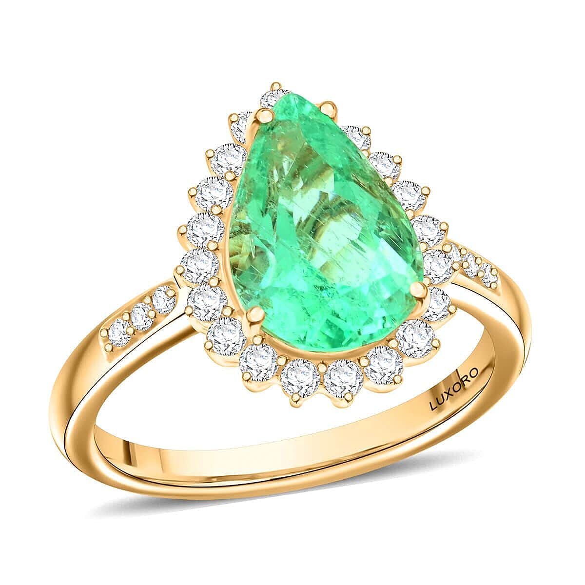 Certified & Appraised Luxoro 14K Yellow Gold AAA Boyaca Colombian Emerald, Diamond (I2) (0.49 cts) Ring (Size 10.0) (4.25 g) 3.10 ctw