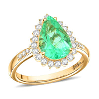 Certified & Appraised Luxoro 14K Yellow Gold AAA Boyaca Colombian Emerald, Diamond (I2) (0.49 cts) Ring (Size 10.0) (4.25 g) 3.10 ctw