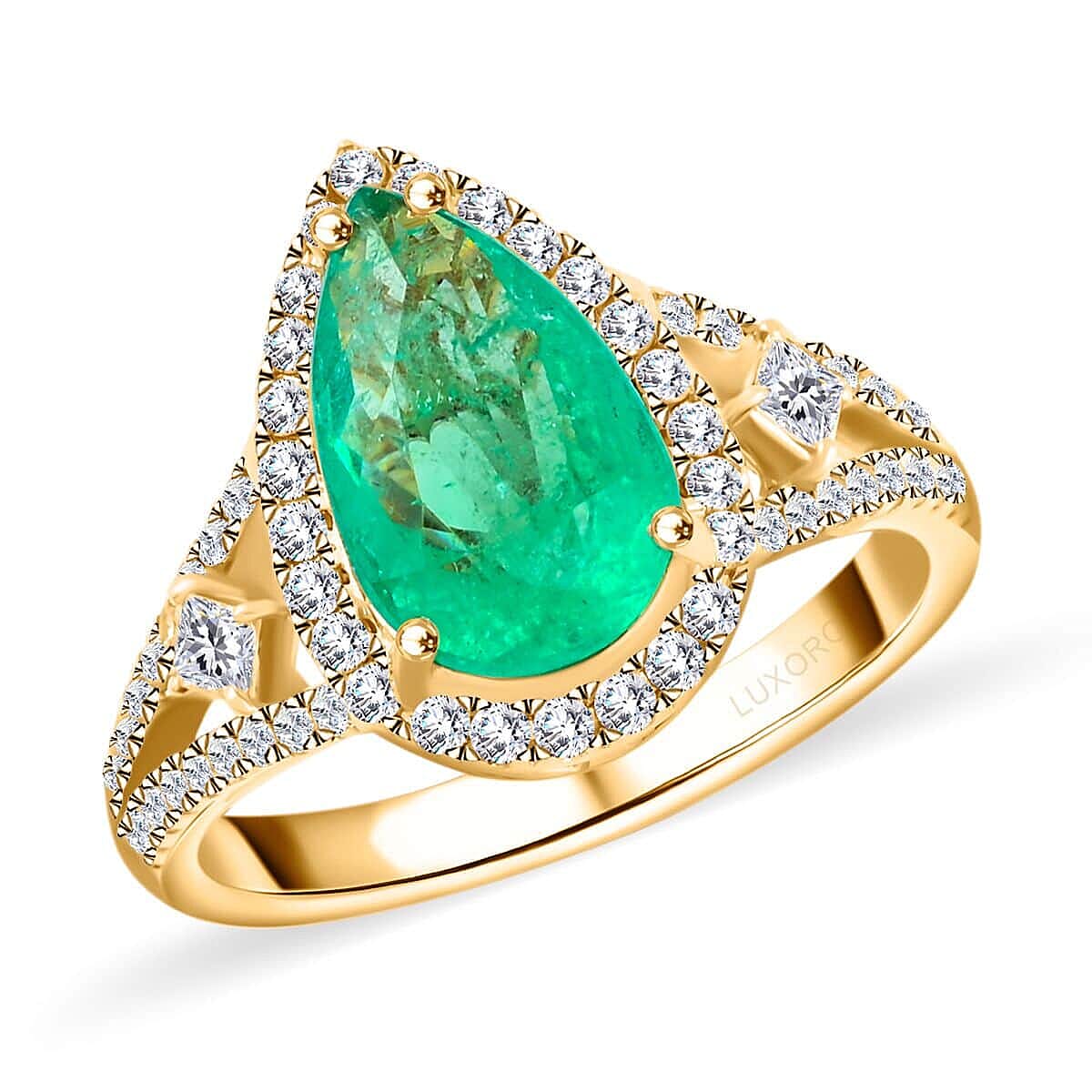 Certified & Appraised Luxoro 14K Yellow Gold AAA Boyaca Colombian Emerald, Diamond (I2) (0.74 cts) Ring (Size 10.0) (4.68 g) 3.60 ctw