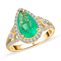 Certified & Appraised Luxoro 14K Yellow Gold AAA Boyaca Colombian Emerald, Diamond (I2) (0.74 cts) Ring (Size 10.0) (4.68 g) 3.60 ctw - Sticky add to cart bar