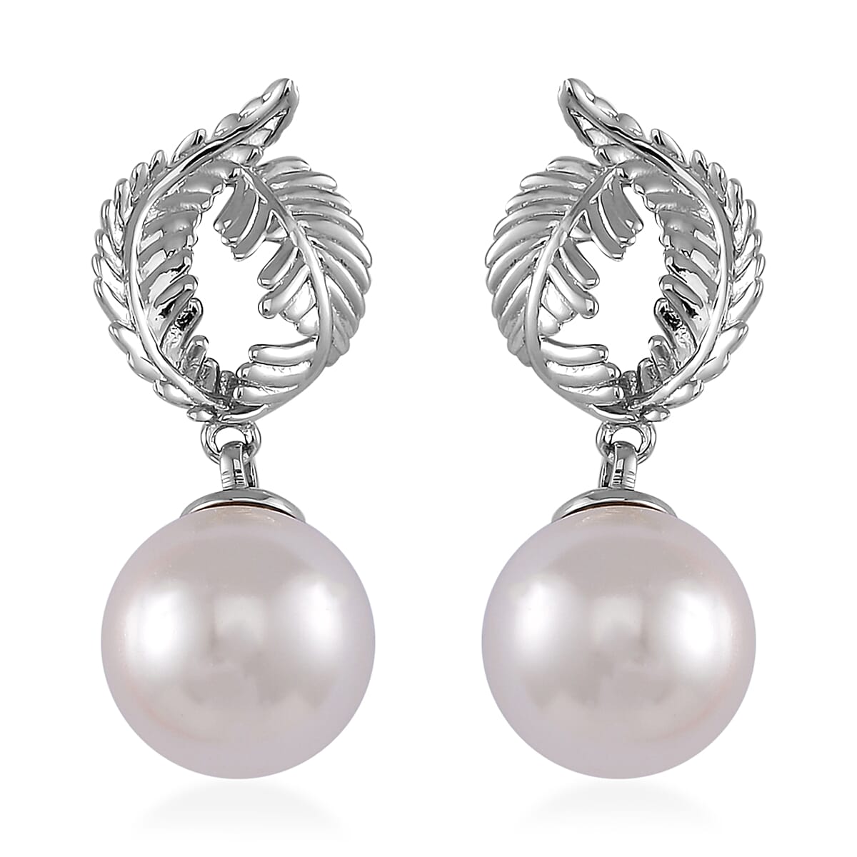 White Shell Pearl Drop Earrings in Silvertone