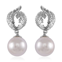 White Shell Pearl Drop Earrings in Silvertone